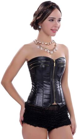 Комплект сексуальної білизни: нічна сорочка, корсет, топ, чорний, штучна шкіра, стимпанк, на блискавці, для фігури, великі розміри