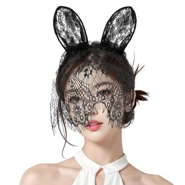 Голосний обруч з вушками кролика та мереживною маскою для жінок