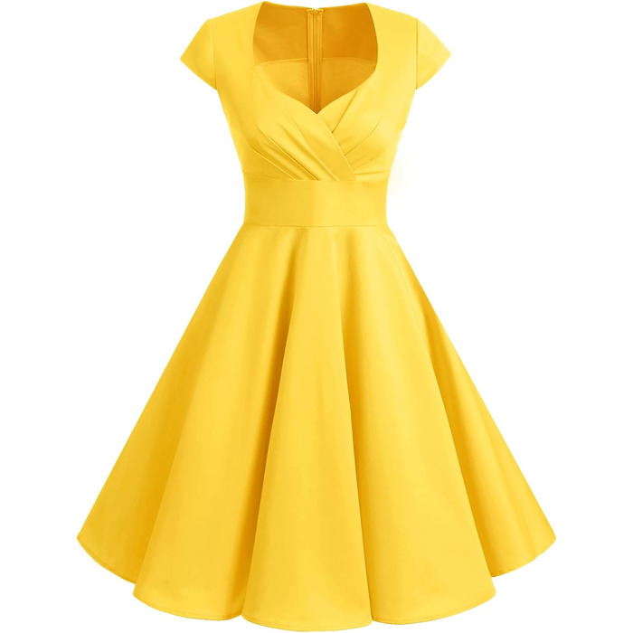 Сукня вінтаж Bbonlinedress 1950-х років ретро коктейльна Rockabilly з V-подібним вирізом, жовта, розмір L
