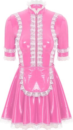 Костюм горничної MSemis: сексуальний набір нижньої білизни з ефектом вологого блиску, готичний стиль, французький дизайн, рожевий колір (L)