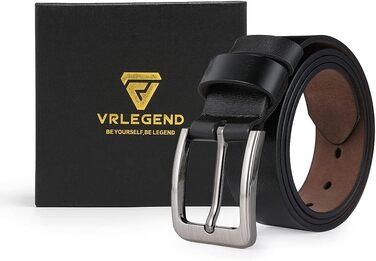 Шкіряний ремінь для чоловіків VRLEGEND з натуральної шкіри, чорний, ширина 38 мм, довжина 120 см — класичний ремінь для джинсів та бізнес-костюмів