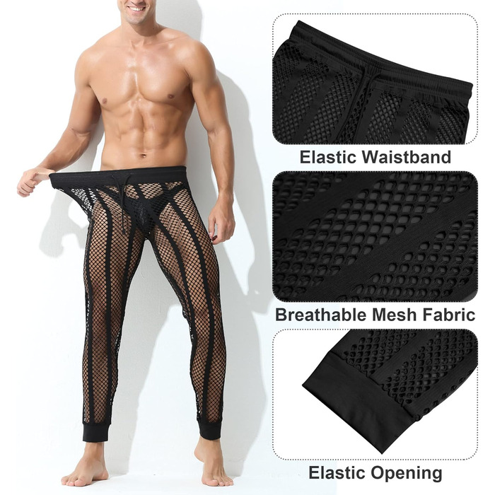 Чоловічі прозорі шорти/легінси FEOYA з сітки для дому, спорту та сну (XL, Чорний)
