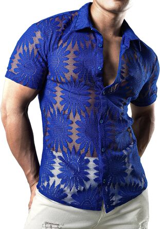 Чоловіча сорочка JOGA з мереживом, короткий рукав, літня, для відпочинку (XXL, Королівський соняшник)