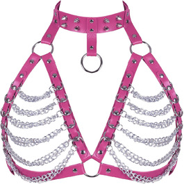 Жіночий шкіряний халат для тіла Petmhs, повне покриття, готичний, панк, пояс для грудей (рожевий)