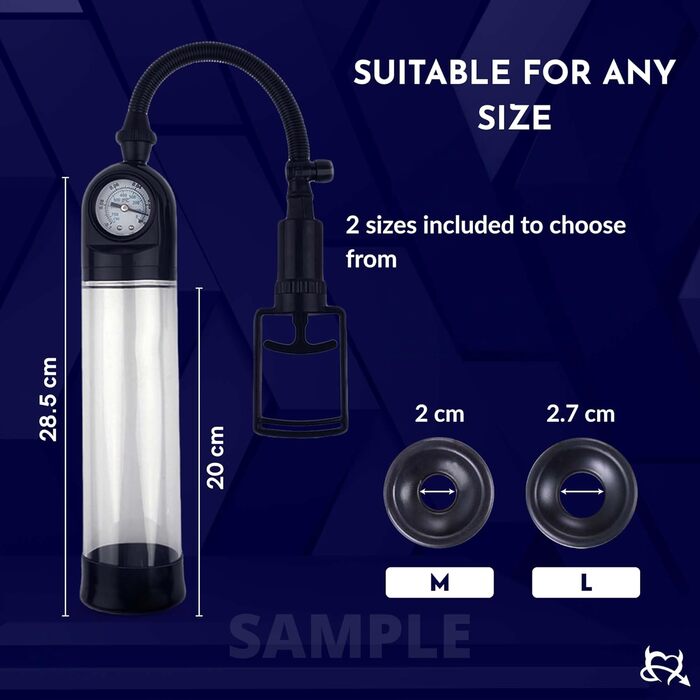 Пумпа для збільшення статевого члена з ручним приводом, 2 кільця, механізм натягу, барометричний дисплей, секс-іграшки для чоловіків, 22 см, прозора