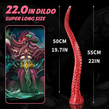 Анальний дилдо Nothosaur ALLA Platinum-Silikon 55см з присоском для жінок та чоловіків, червоний, з ефектом нагрівання