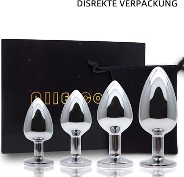 Набір анальних пробок (4 шт.) з металу, різних розмірів, для початківців, жінок, чоловіків, пар. Чорний колір.