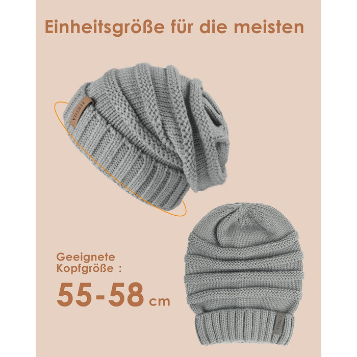 Жіноча зимова шапка-біні FURTALK: в'язана шапка Slouch Beanie у стилі street style, м'яка груба в'язка, сіра (один розмір)