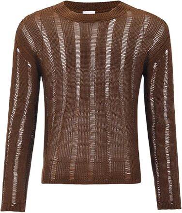 Чоловіча прозора сорочка AIEOE: мереживна сорочка з довгим рукавом для клубу, колір: коричневий