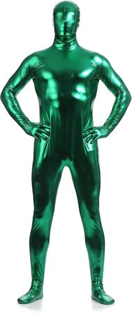 Боді для чоловіків LEEMQCYA, блискучий, металік, Wetlook, з довгим рукавом, костюм для танців з масковою обробкою, лаковий шкіряний комбінезон (3XL/195-200cm, Зелений 2)