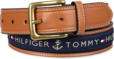 Чоловічий повсякденний ремінь Tommy Hilfiger з текстильною вставкою та класичною пряжкою, темно-синій (Navy), розмір 40