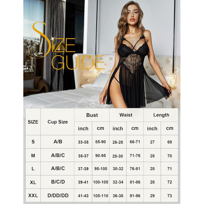 Жіноча мереживна піжама-сорочка RSLOVE, чорна, розмір M