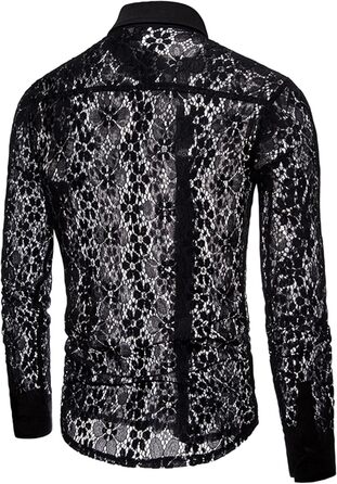 Чоловіча прозора сорочка з квітковим принтом Crongless, мереживо, застібка на ґудзики, довгі рукави, повсякденна сорочка для вечірок (XXL, чорний)