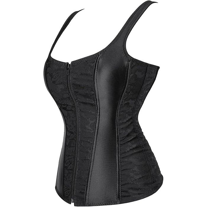 Корсет повномірного крою на блискавку, чорний, для жінок, готичний стиль (L)