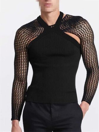 Чоловіча футболка Deepsko з прозорою сіткою та вирізами, комплект з двох частин для вечірок