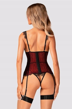 Комплект Obsessive Denissa (XL/XXL): чорно-червоний корсет та стрінги