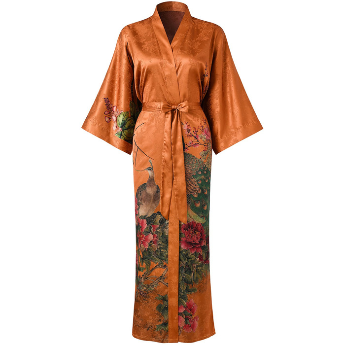 Жіночий халат Ledamon з квітковим принтом - довгий, класичний халат/піжама (один розмір, золотистий)