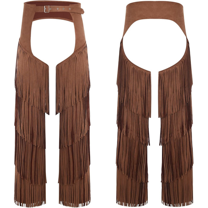 Чоловічі штани-ковбойські в стилі вестерн MSemis з бахромою, з регульованим поясом для вечірок, карнавалу та фестивалів, костюм (темно-коричневий, XL)