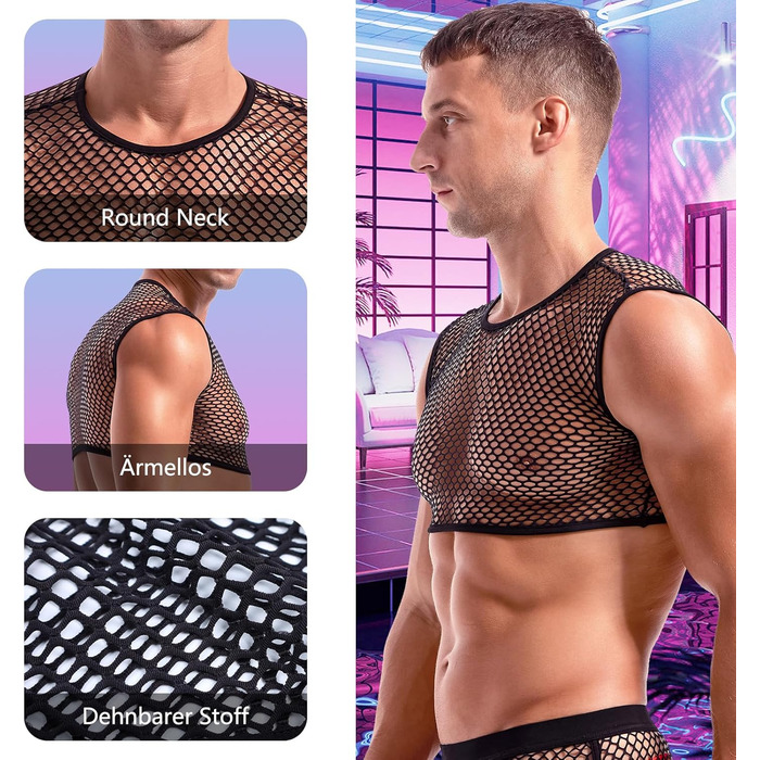 Чоловіча футболка Amy Coulee з сіткою, чорна (мереживна футболка, майка)