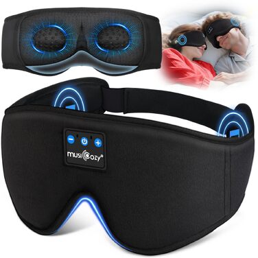 Маска для сну з Bluetooth-навушниками MUSICOZY, 3D маска для повного затемнення, м'які бездротові навушники для сну, медитації та подорожей, Bluetooth 5.4, 16 годин роботи