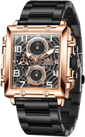 Чоловічий наручний годинник OLEVS Chronograph — класичний кварцовий годинник зі шкіряним ремінцем, водонепроникний, з календарем (Чорний/Розове золото, 2958)