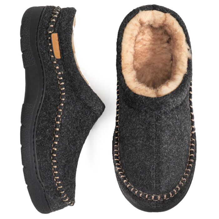 Чоловічі капці Zigzagger з екошкіри та вовни, зручні тапочки з ефектом пам'яті Memory Foam та протиковзаючою підошвою, чорні, розмір 44.5/45.5 EU