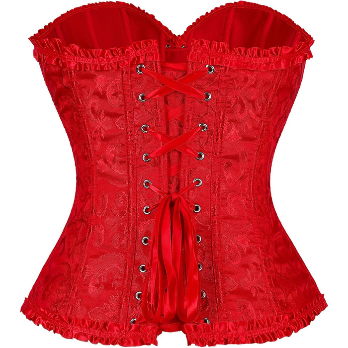 TRIWORKS Корсетний топ для жінок: корсаж, шнурівка, бюстгальтер-корсет, сатин, мереживо, стегнювальний корсет для карнавалу та Різдва, S-X (Червоний, XXL)