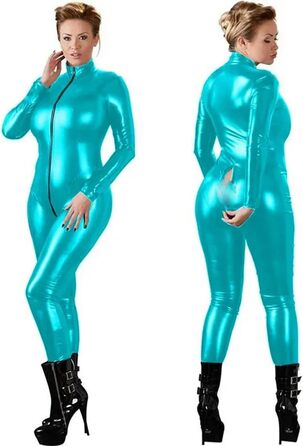 Костюм-боді Catsuit з еластичної шкіри, чорний, великий розмір XXL, з довгим рукавом та блискавкою, для Poledance та косплею