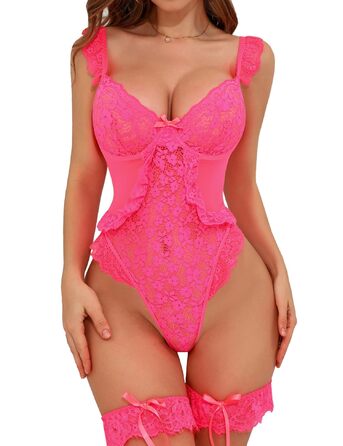 Жіночий боді з мережива, тіло, спідниця з відкритим промежиною, рожевий, розмір S