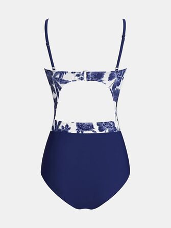Купальник CUPSHE Daen з шнурівкою та вирізами, квітковий принт, блакитний (S)