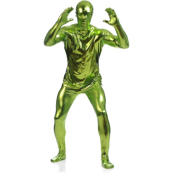 Боді для чоловіків LEEMQCYA, глянцевий, металік, Wetlook, з довгим рукавом, костюм для танців з покриттям маски, лаковий шкіряний комбінезон (S/145-155cm, Зелений 1)