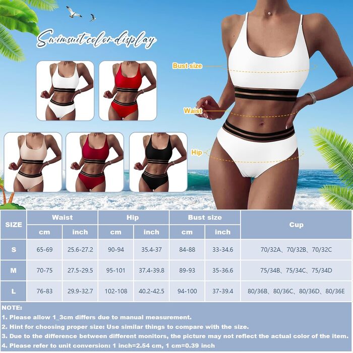 Бікіні Daen Bikini Set - двочастинний купальник пуш-ап з високою талією, спортивний, для жінок (M, білий)