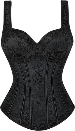 Корсет для жінок YLCYDLYU з жакардової тканини, overbust, з бретелями, plus size, стимпанк, з шнурівкою, з кісточками, артикул 6747-Білий (6863-Чорний, L)