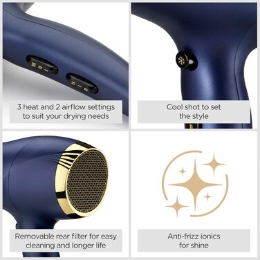 Професійний фен для волосся BaByliss Midnight Luxe 5781PE: потужність 2300 Вт, іонна технологія Anti-Frizz, 3 температурні та 2 швидкісні режими