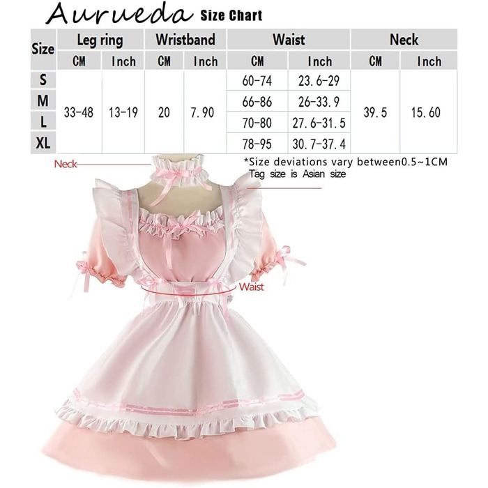 Костюм французької служниці Аніме: комплект для косплею, рожевий, розмір M