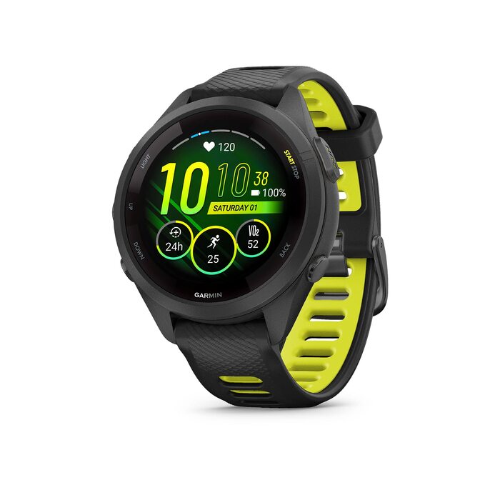 Спортивний смарт-годинник Garmin Forerunner 265S з AMOLED-дисплеєм, функціями тренувань та відновлення, 42 мм (Black/Amp Yellow)