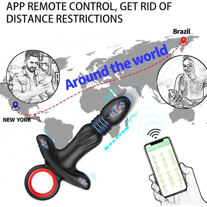 Вібратор для ануса чоловічий, анаплаг з пультом дистанційного керування, 9 режимів, чорний