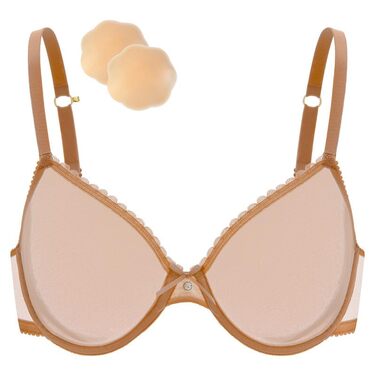 Жіночий мереживний бюстгальтер Wingslove з прозорою сіткою та без кісточок, з силіконовими вкладами (75D, Коричневий)