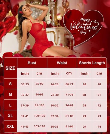 RLOVE Babydoll Ніжний комплект спідньої білизни для жінок - прозора сорочка для сну, червоний (L)