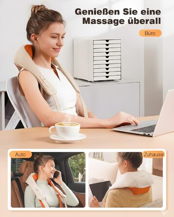 Бездротовий масажер для шиї та плечей KNQZE Shiatsu 4D з функцією підігріву, бежевий