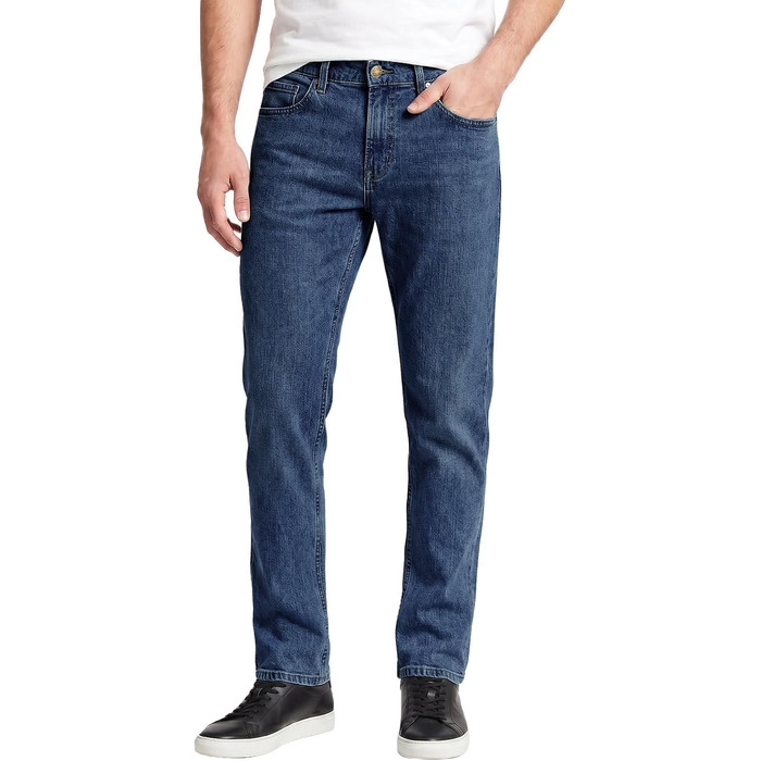 Чоловічі джинси Runcati Slim Fit з бавовни та стрейч, однотонні сині штани для повсякденного та ділового стилю, 34W / 32L