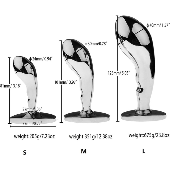Анальний дildo з нержавіючої сталі, 3 розміри (S/M/L), вигнутий, для чоловіків та жінок, анальний масажер, SM іграшка, сріблястий