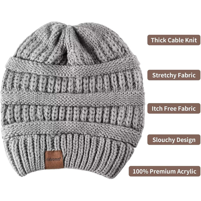 Набір зимових шапок Beanie для жінок та чоловіків, тепла в'язана шапка оверсайз від холоду, 3 штуки (чорний, темно-сірий)