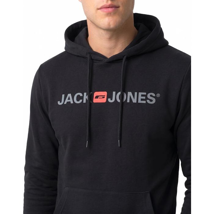 Чоловічий худі Jack & Jones Regular Fit JJEADRIAN з великим принтом на спині, чорний