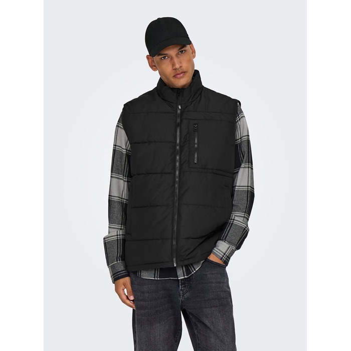 Чоловічий стібаний жилет Only & Sons Onsjake Quilted Vest, чорний, розмір S