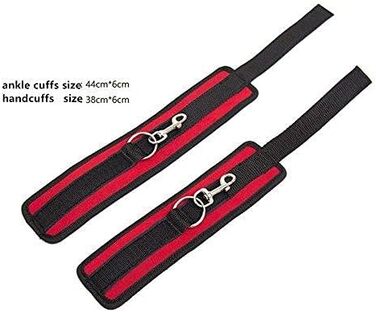 Набір для БДСМ з обмеженням: набір для пар, з кріпленнями для ліжка, наручниками, пов'язкою на очі. Червоний колір