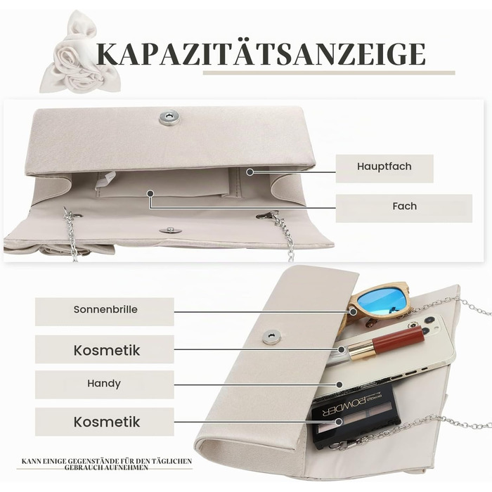 Вечірній клатч EVEOUT із сатину та кристалів для жінок — Сумка на плече для весіль та урочистостей (Колір: абрикосова квітка)