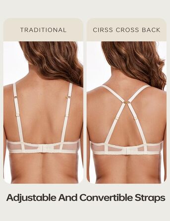 Жіночий бюстгальтер Wingslove з кісточками, мереживний, прозорий, без пуш-апу, з силіконовими накладками на соски (80B, слонова кістка)