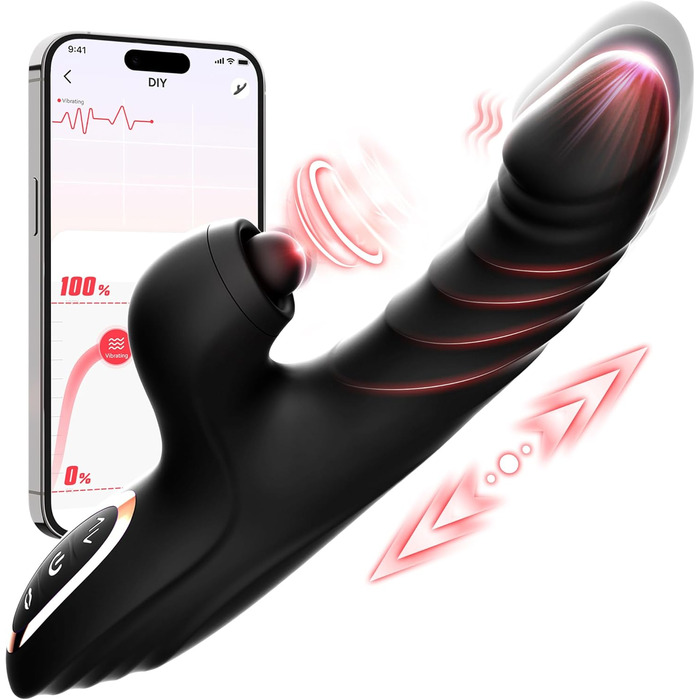 Вібратор для жінок Rabbit з 7x10 режимами, функцією пульсації та сосання, для соло і парних ігор (чорний)