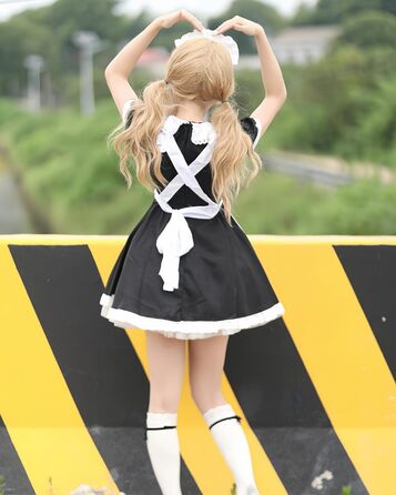 Костюм покоївки FCCAM CCAM: чорне плаття покоївки, костюм для косплею, одяг для обслуговуючого персоналу, 3XL